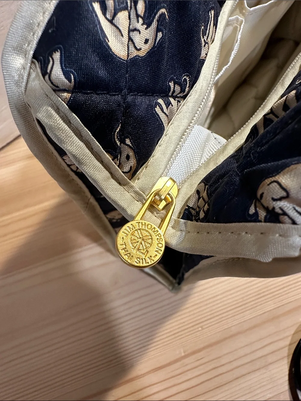 Jim Thompson Elephants Navy Cosmetic Bag w/ Mirror